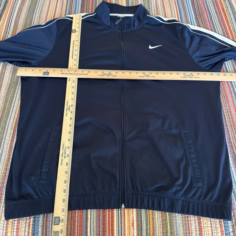 Nike Men's Navy Blue/White 2 piece tracksuit. Jacket 2XLT. Pants XLT sweatsuit